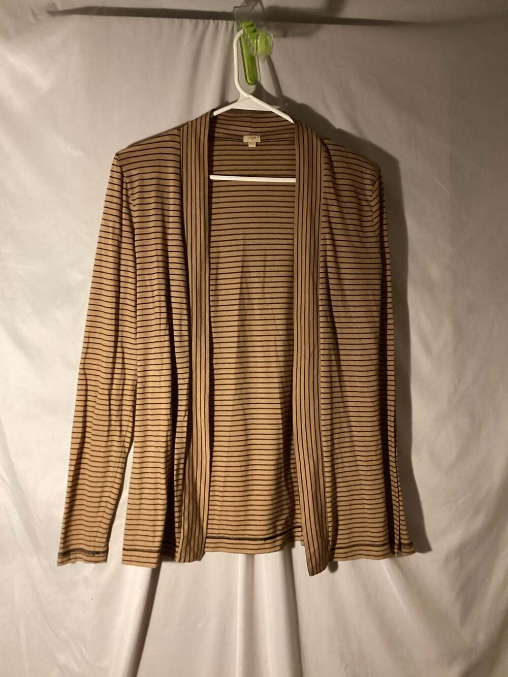 J.Crew Tan and Black Striped Open-Front Long Sleeve Cardigan